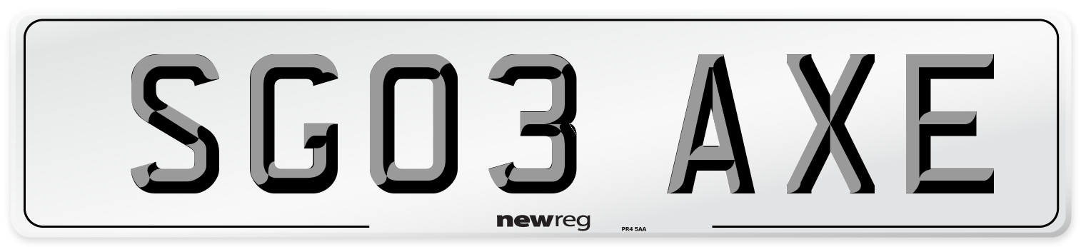 SG03 AXE Number Plate from New Reg